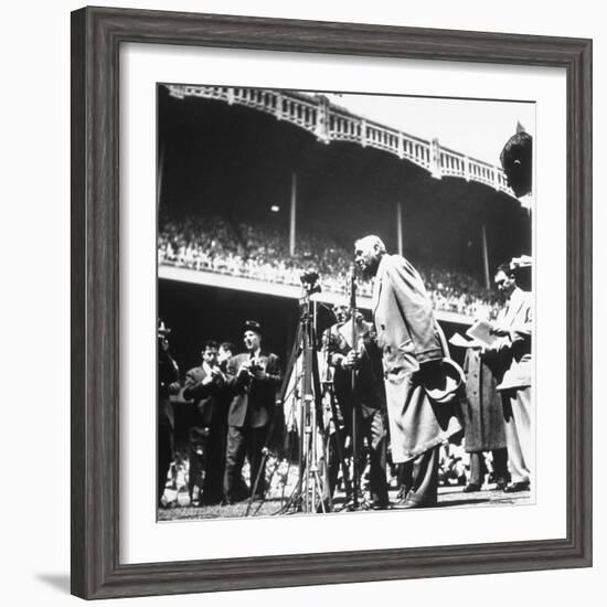 An Ailing Babe Ruth Thanking Crowd During Babe Ruth Day at Yankee Stadium-Ralph Morse-Framed Premium Photographic Print