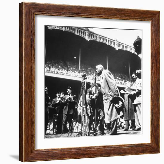 An Ailing Babe Ruth Thanking Crowd During Babe Ruth Day at Yankee Stadium-Ralph Morse-Framed Premium Photographic Print