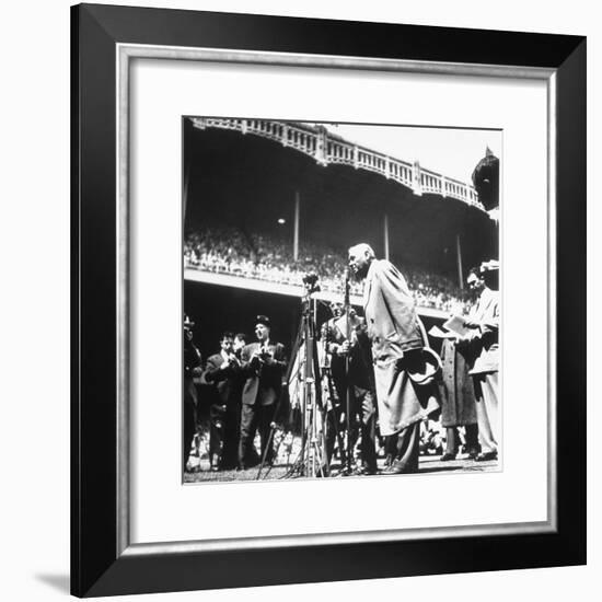 An Ailing Babe Ruth Thanking Crowd During Babe Ruth Day at Yankee Stadium-Ralph Morse-Framed Premium Photographic Print