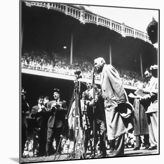 An Ailing Babe Ruth Thanking Crowd During Babe Ruth Day at Yankee Stadium-Ralph Morse-Mounted Premium Photographic Print