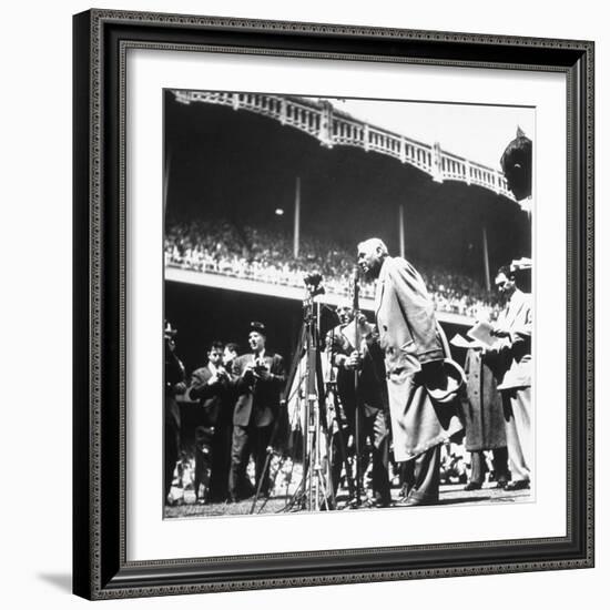 An Ailing Babe Ruth Thanking Crowd During Babe Ruth Day at Yankee Stadium-Ralph Morse-Framed Premium Photographic Print