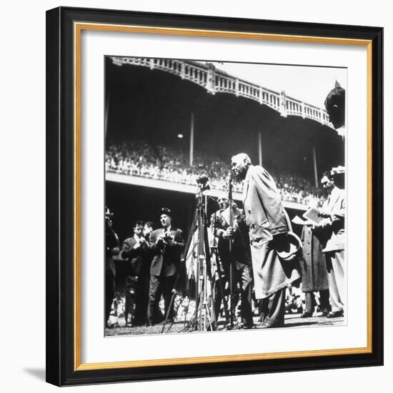 An Ailing Babe Ruth Thanking Crowd During Babe Ruth Day at Yankee Stadium-Ralph Morse-Framed Premium Photographic Print