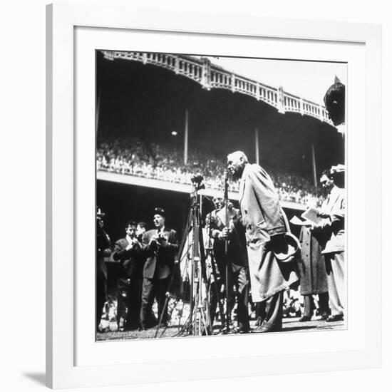 An Ailing Babe Ruth Thanking Crowd During Babe Ruth Day at Yankee Stadium-Ralph Morse-Framed Premium Photographic Print