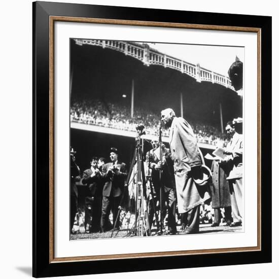 An Ailing Babe Ruth Thanking Crowd During Babe Ruth Day at Yankee Stadium-Ralph Morse-Framed Premium Photographic Print