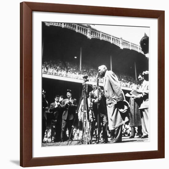 An Ailing Babe Ruth Thanking Crowd During Babe Ruth Day at Yankee Stadium-Ralph Morse-Framed Premium Photographic Print