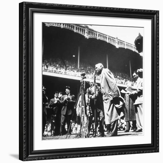 An Ailing Babe Ruth Thanking Crowd During Babe Ruth Day at Yankee Stadium-Ralph Morse-Framed Premium Photographic Print