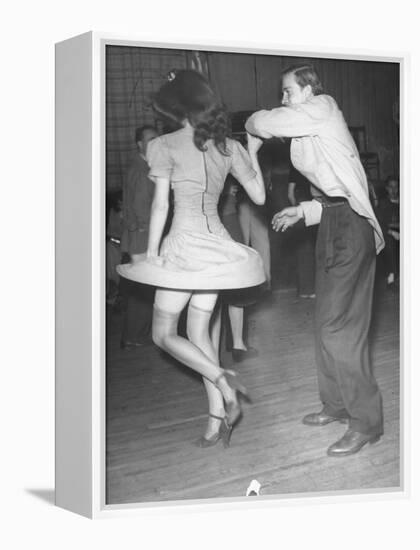 An Aircraft Worker Dancing with His Date at the Lockheed Swing Shift Dance-Peter Stackpole-Framed Premier Image Canvas