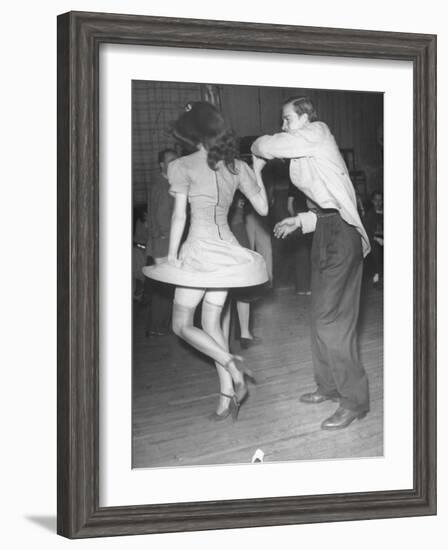 An Aircraft Worker Dancing with His Date at the Lockheed Swing Shift Dance-Peter Stackpole-Framed Photographic Print