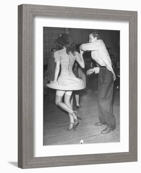 An Aircraft Worker Dancing with His Date at the Lockheed Swing Shift Dance-Peter Stackpole-Framed Photographic Print