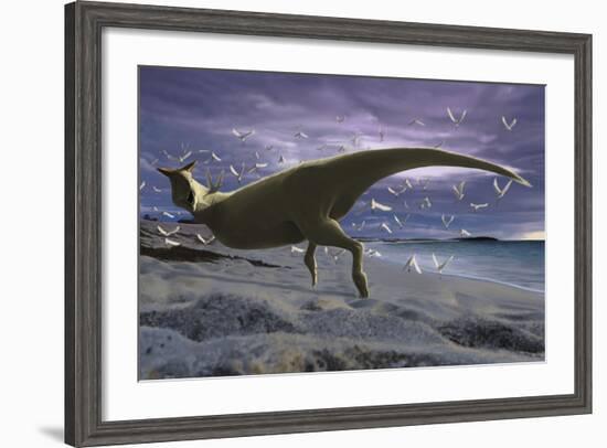 An Albino Carnotaurus Surprising a Flock of Lectavis-Stocktrek Images-Framed Art Print