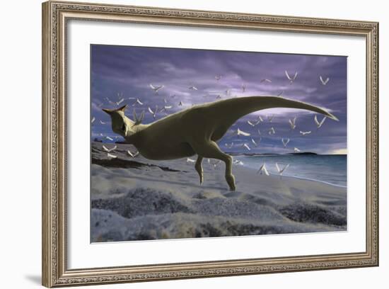 An Albino Carnotaurus Surprising a Flock of Lectavis-Stocktrek Images-Framed Art Print