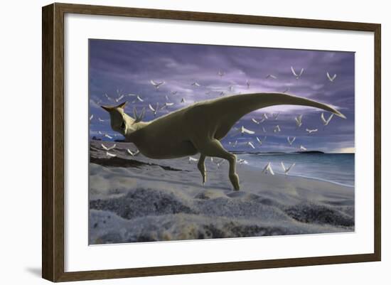 An Albino Carnotaurus Surprising a Flock of Lectavis-Stocktrek Images-Framed Art Print