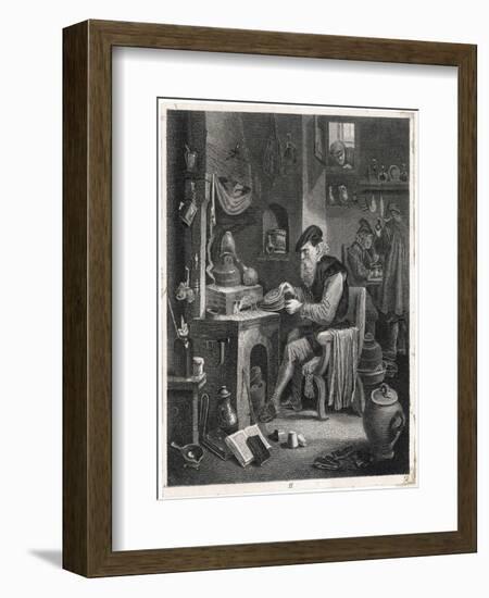 An Alchemist Obsessed with His Quest Works at His Furnace-David Teniers the Younger-Framed Art Print