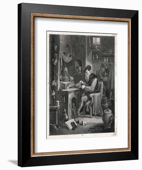 An Alchemist Obsessed with His Quest Works at His Furnace-David Teniers the Younger-Framed Art Print
