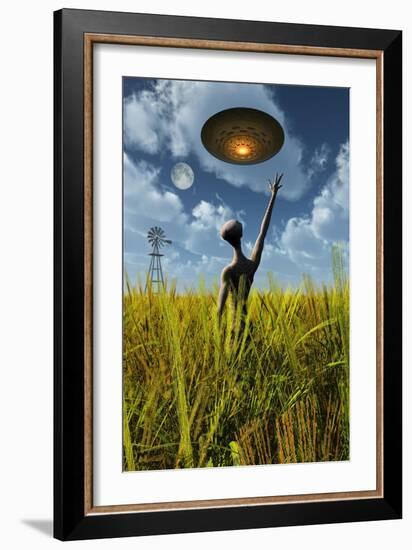 An Alien Being Directing a Ufo in Making Crop Circles-null-Framed Art Print