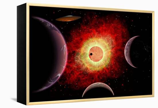 An Alien Flying Saucer Travels Amongst Alien Worlds-null-Framed Stretched Canvas