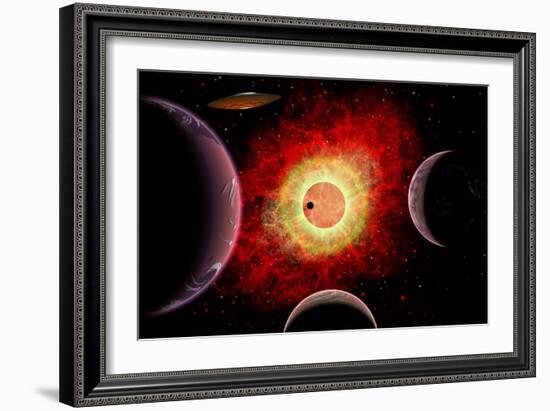 An Alien Flying Saucer Travels Amongst Alien Worlds-null-Framed Art Print