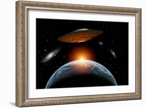 An Alien Flying Saucer Visiting the Earth-null-Framed Premium Giclee Print