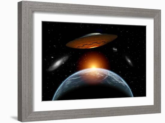 An Alien Flying Saucer Visiting the Earth-null-Framed Premium Giclee Print