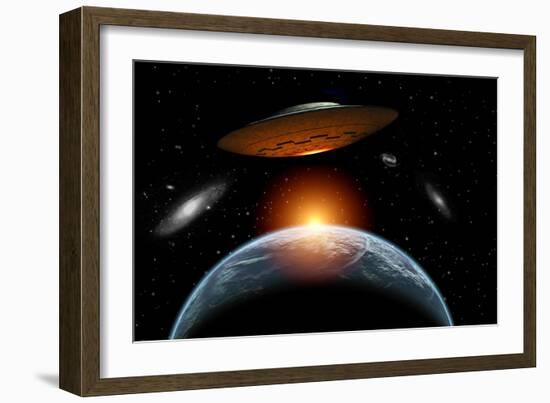 An Alien Flying Saucer Visiting the Earth-null-Framed Premium Giclee Print