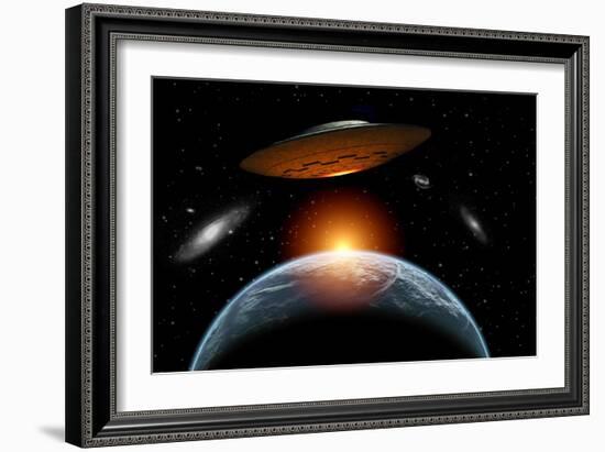 An Alien Flying Saucer Visiting the Earth-null-Framed Premium Giclee Print