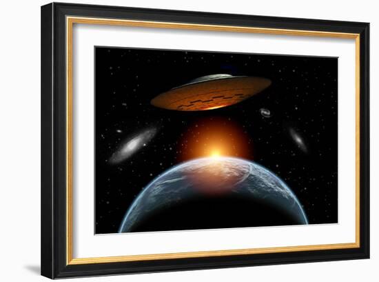 An Alien Flying Saucer Visiting the Earth-null-Framed Premium Giclee Print