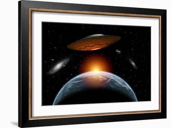 An Alien Flying Saucer Visiting the Earth-null-Framed Art Print