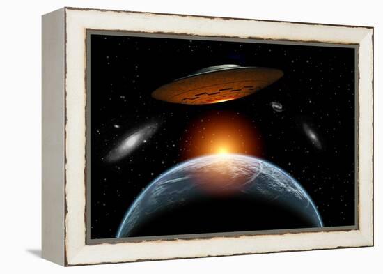 An Alien Flying Saucer Visiting the Earth-null-Framed Stretched Canvas