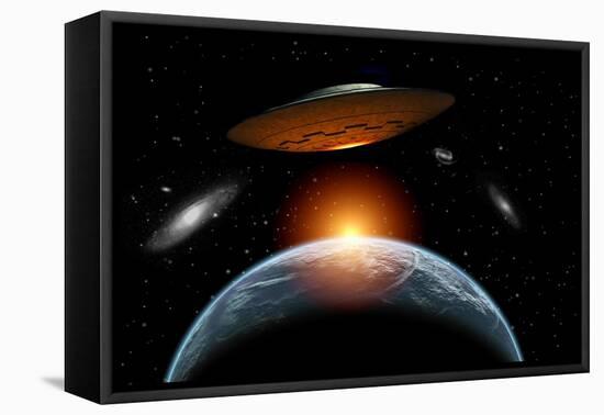 An Alien Flying Saucer Visiting the Earth-null-Framed Stretched Canvas