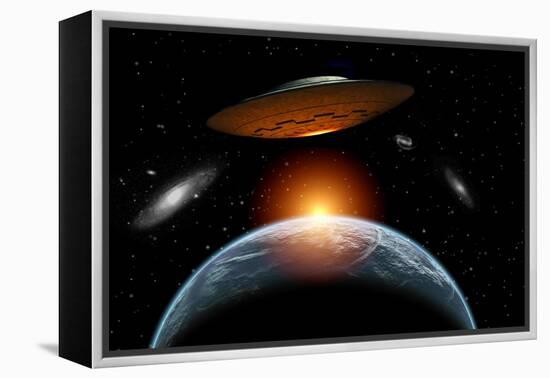 An Alien Flying Saucer Visiting the Earth-null-Framed Stretched Canvas