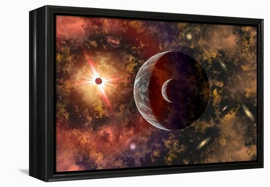 An Alien Planet and its Moon in Orbit around a Red Giant Star-null-Framed Stretched Canvas