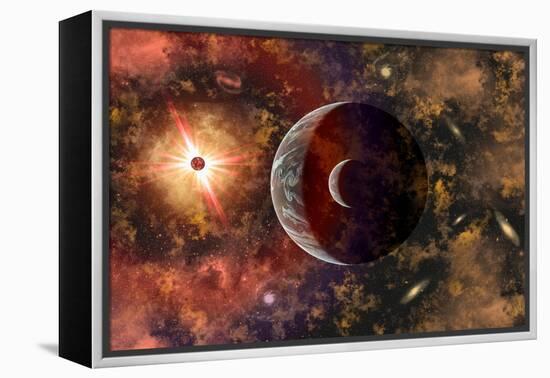 An Alien Planet and its Moon in Orbit around a Red Giant Star-null-Framed Stretched Canvas