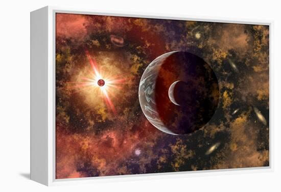 An Alien Planet and its Moon in Orbit around a Red Giant Star-null-Framed Stretched Canvas