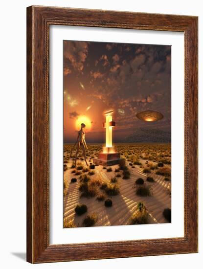 An Alien Returning to the Famous Crash Site in Roswell, New Mexico-null-Framed Premium Giclee Print