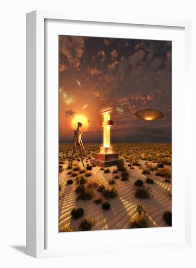 An Alien Returning to the Famous Crash Site in Roswell, New Mexico-null-Framed Premium Giclee Print