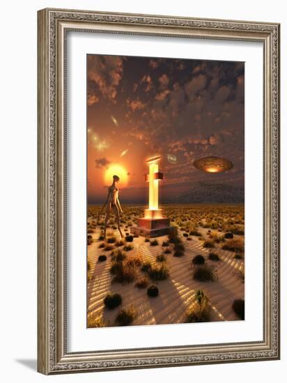 An Alien Returning to the Famous Crash Site in Roswell, New Mexico-null-Framed Art Print