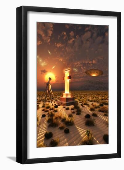 An Alien Returning to the Famous Crash Site in Roswell, New Mexico-null-Framed Art Print