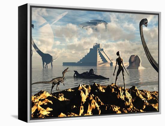 An Alien World Where Reptoid Beings Co-Exist with Dinosaurs-Stocktrek Images-Framed Premier Image Canvas