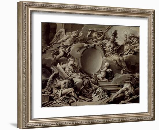 An Allegory of Minerva, Fame, History and Faith Overcoming Ignorance and Time, c.1727-Francois Boucher-Framed Giclee Print