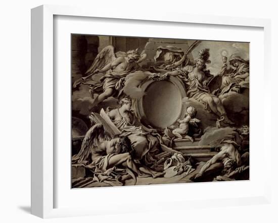 An Allegory of Minerva, Fame, History and Faith Overcoming Ignorance and Time, c.1727-Francois Boucher-Framed Giclee Print