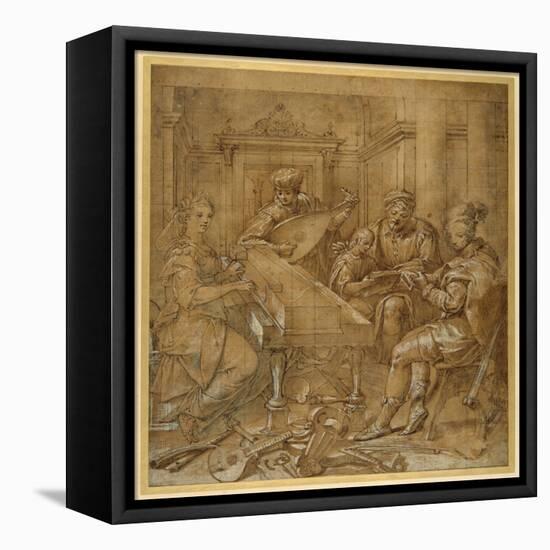 An Allegory of Music: Fame at the Virginals; Two Young Lutenists Seated; a Bearded Elder Teaches…-Lavinia Fontana-Framed Premier Image Canvas