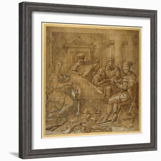 An Allegory of Music: Fame at the Virginals; Two Young Lutenists Seated; a Bearded Elder Teaches…-Lavinia Fontana-Framed Giclee Print