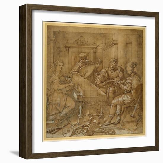 An Allegory of Music: Fame at the Virginals; Two Young Lutenists Seated; a Bearded Elder Teaches…-Lavinia Fontana-Framed Giclee Print