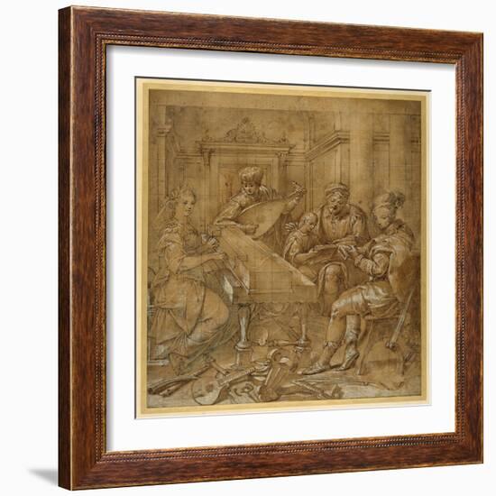 An Allegory of Music: Fame at the Virginals; Two Young Lutenists Seated; a Bearded Elder Teaches…-Lavinia Fontana-Framed Giclee Print