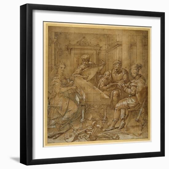 An Allegory of Music: Fame at the Virginals; Two Young Lutenists Seated; a Bearded Elder Teaches…-Lavinia Fontana-Framed Giclee Print