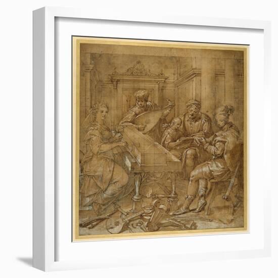 An Allegory of Music: Fame at the Virginals; Two Young Lutenists Seated; a Bearded Elder Teaches…-Lavinia Fontana-Framed Giclee Print