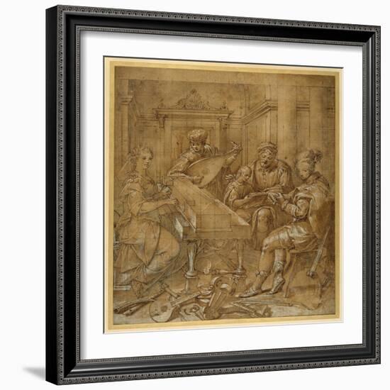 An Allegory of Music: Fame at the Virginals; Two Young Lutenists Seated; a Bearded Elder Teaches…-Lavinia Fontana-Framed Giclee Print