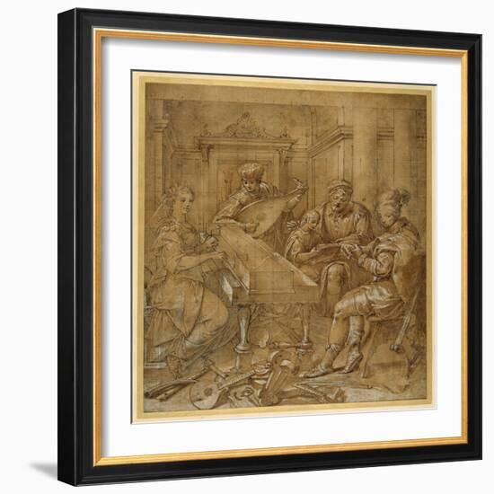 An Allegory of Music: Fame at the Virginals; Two Young Lutenists Seated; a Bearded Elder Teaches…-Lavinia Fontana-Framed Giclee Print