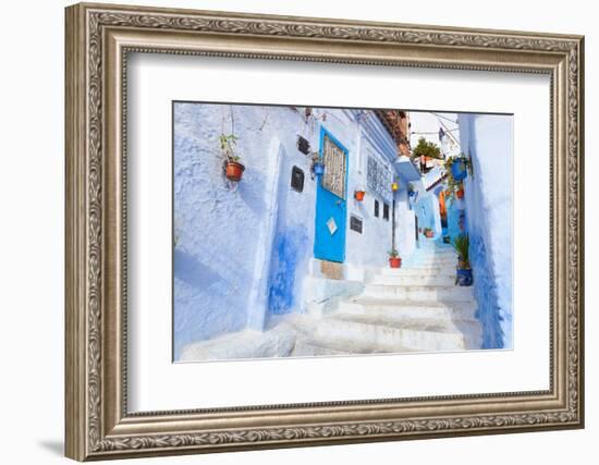 An Alleyway in the Medina, Chefchaouen, Morocco-A_nella-Framed Photographic Print