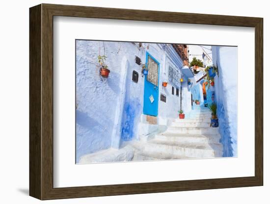 An Alleyway in the Medina, Chefchaouen, Morocco-A_nella-Framed Photographic Print